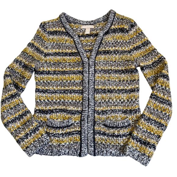 Banana Republic Sz S Chartreuse Tweed Sweater Cardigan Jacket Chunky Knit Glam - Picture 7 of 16